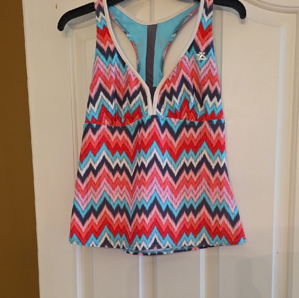 ZeroXposur Pink and Blue Graphic Sleeveless Swim One Piece